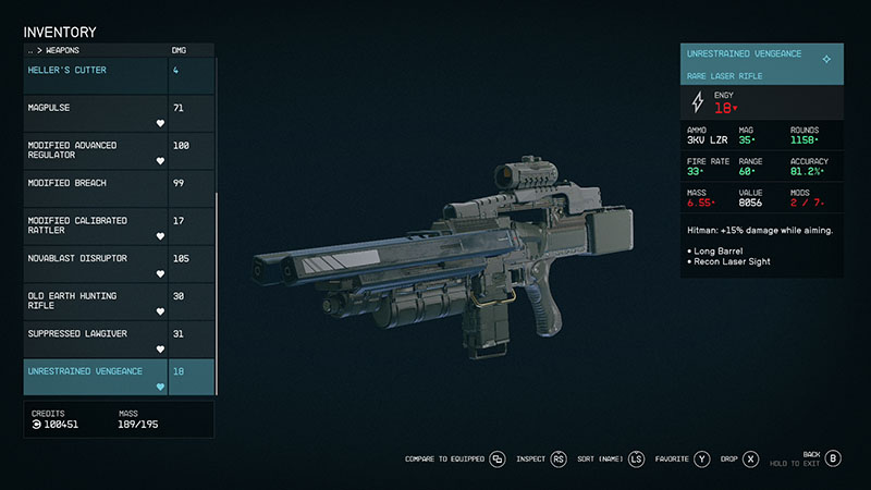 Unrestrained Vengeance Weapon reward for High Price to Pay in Starfield