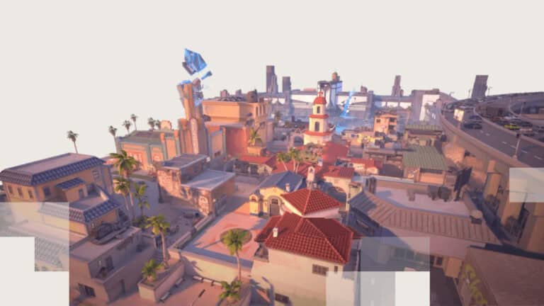 Is Sunset in the Valorant Competitive Map Rotation? – Answered A bird's-eye view of the Sunset map from Valorant