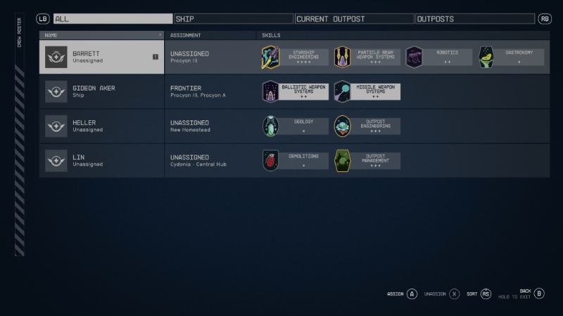 Crew Roster in Starfield