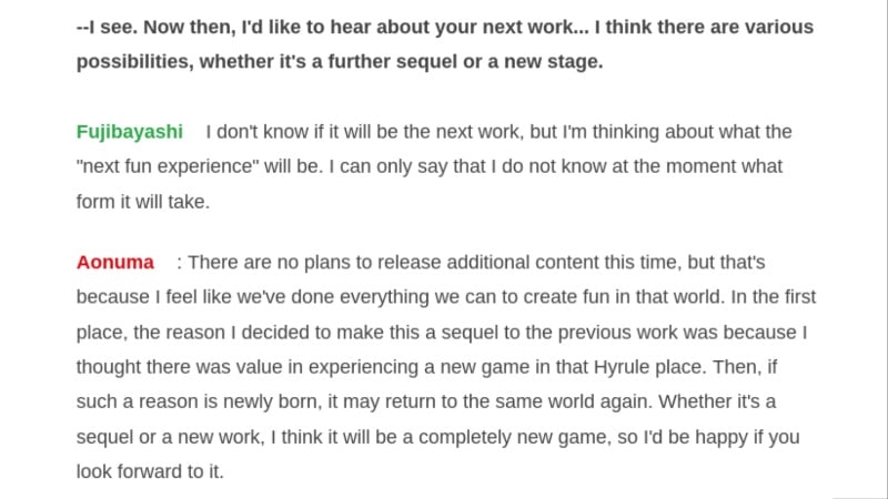 the legend of zelda tears of the kingdom dlc interview question famitsu