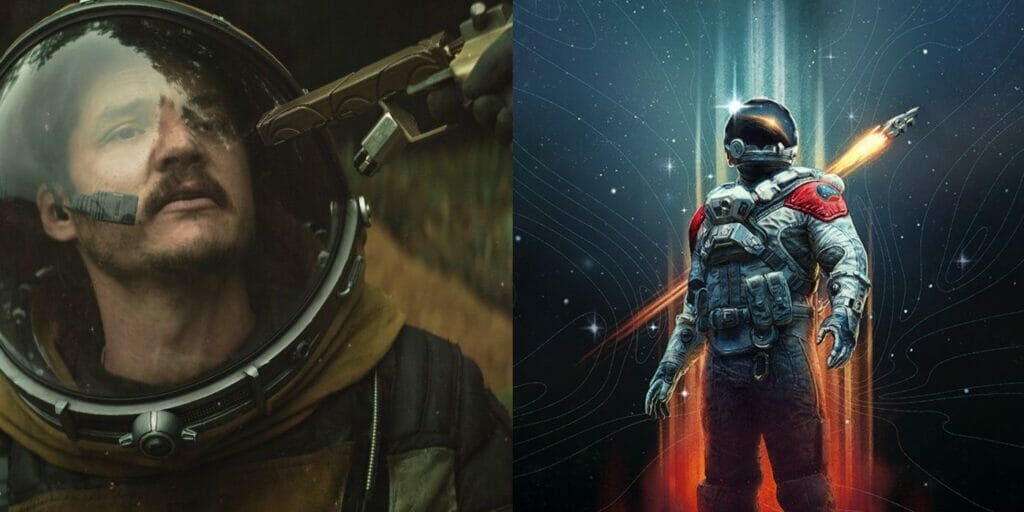 This Underrated Sci-Fi Movie Is Perfect for Starfield Fans A shot from Prospect and the poster from Starfield side-by-side