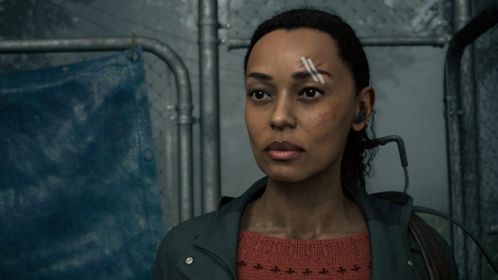 A close-up of Saga and her injuries in Remedy Entertainment's new survival horror game