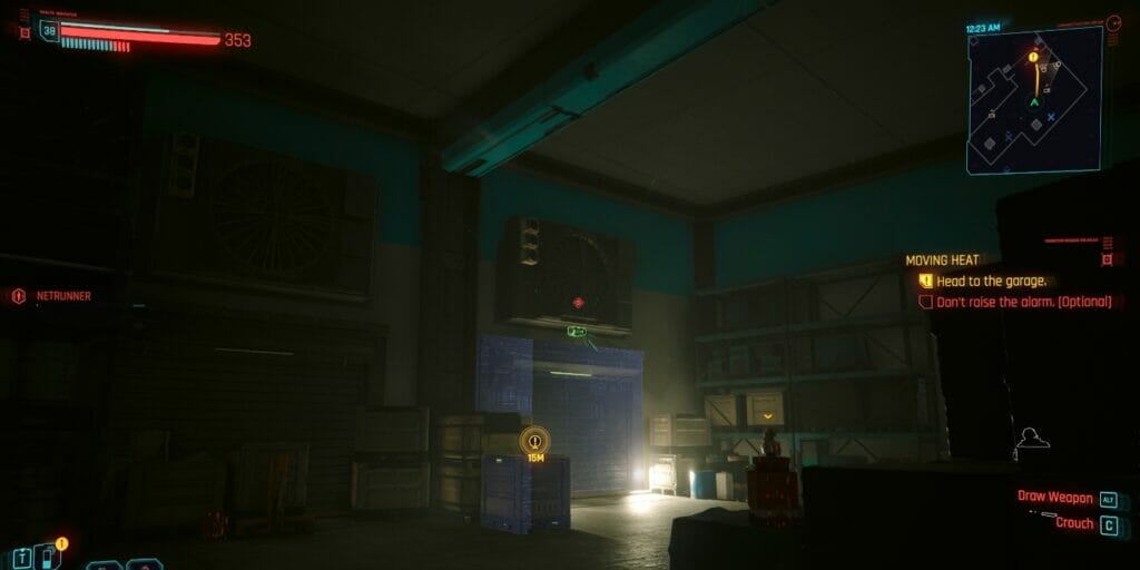 A gate during the Moving Heat mission in Cyberpunk 2077