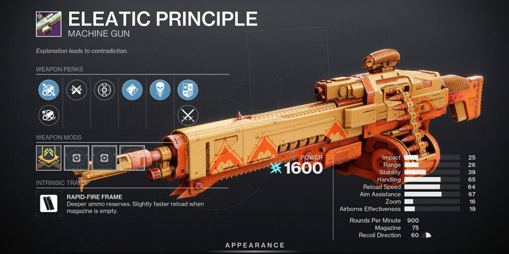 Eleatic Principle God Roll Stats