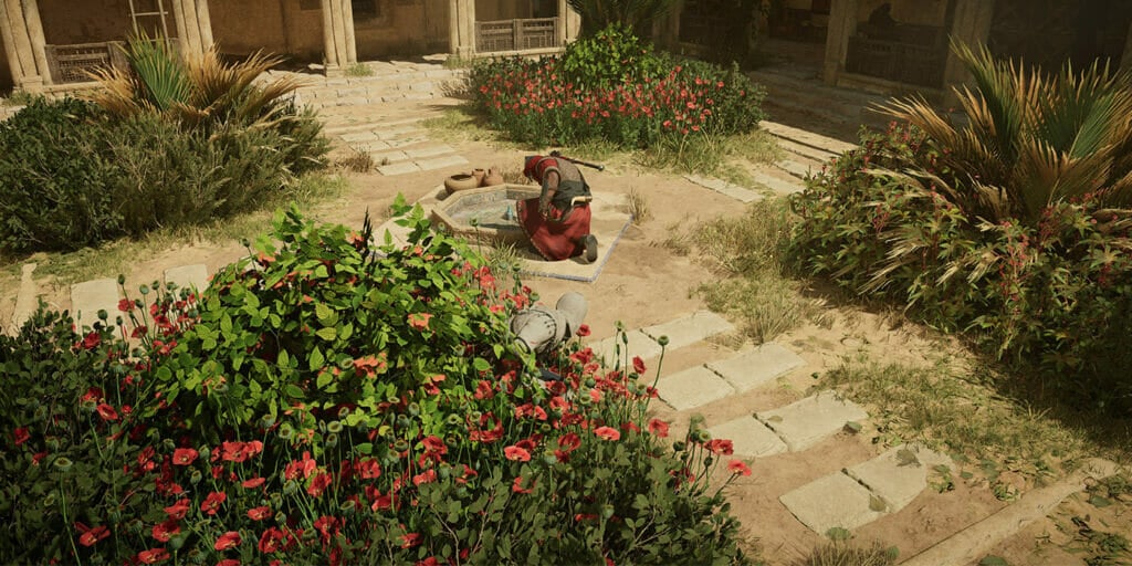 Eliminate the monastery guard kneeling by the water.