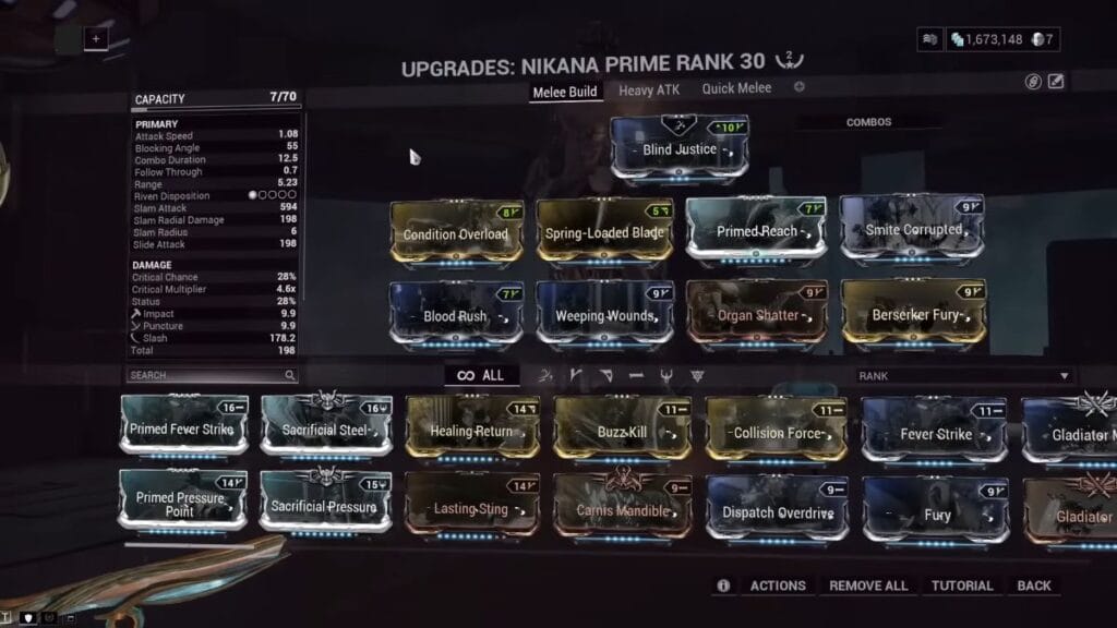warframe melee weapons nikana prime mods