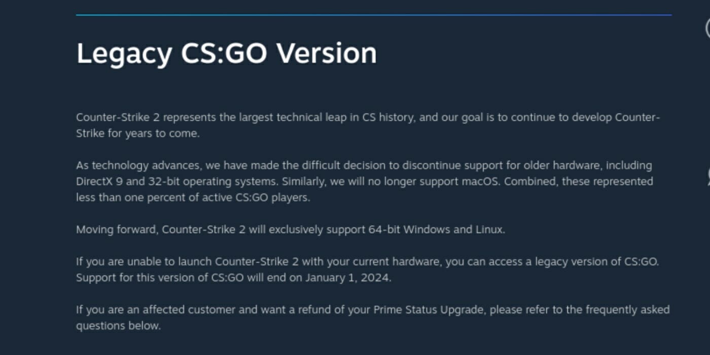 steam counter-strike 2 support announcement