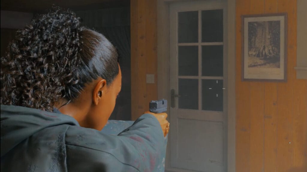 Saga points a pistol in Alan Wake 2