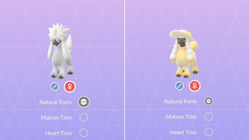 Two of Furfrou's forms in Pokemon Go