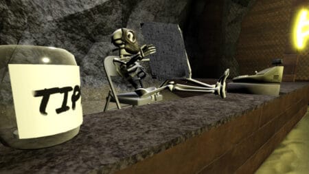 Roblox: Radiant Residents Codes (August 2024) A skeleton sits with its feet up on a desk, reading the paper in Radiant Residents Roblox