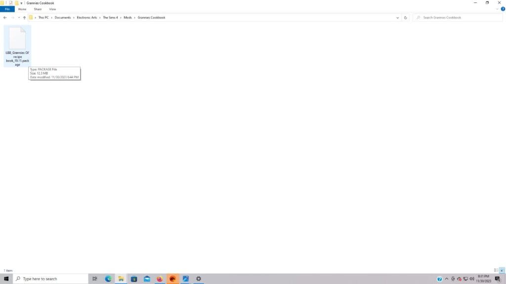 Move the Grannies Cookbook Mod file into your Mods folder.