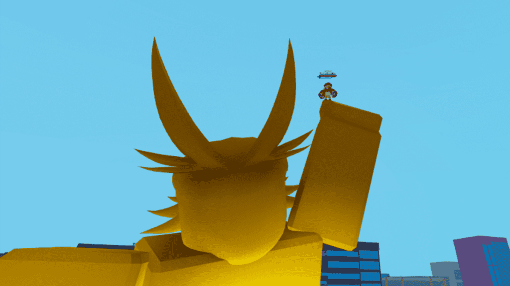 Standing on the Golden Statue in Boku No Roblox