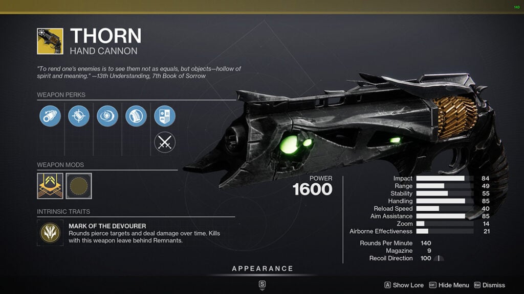 Destiny 2: Thorn Hand Cannon Catalyst