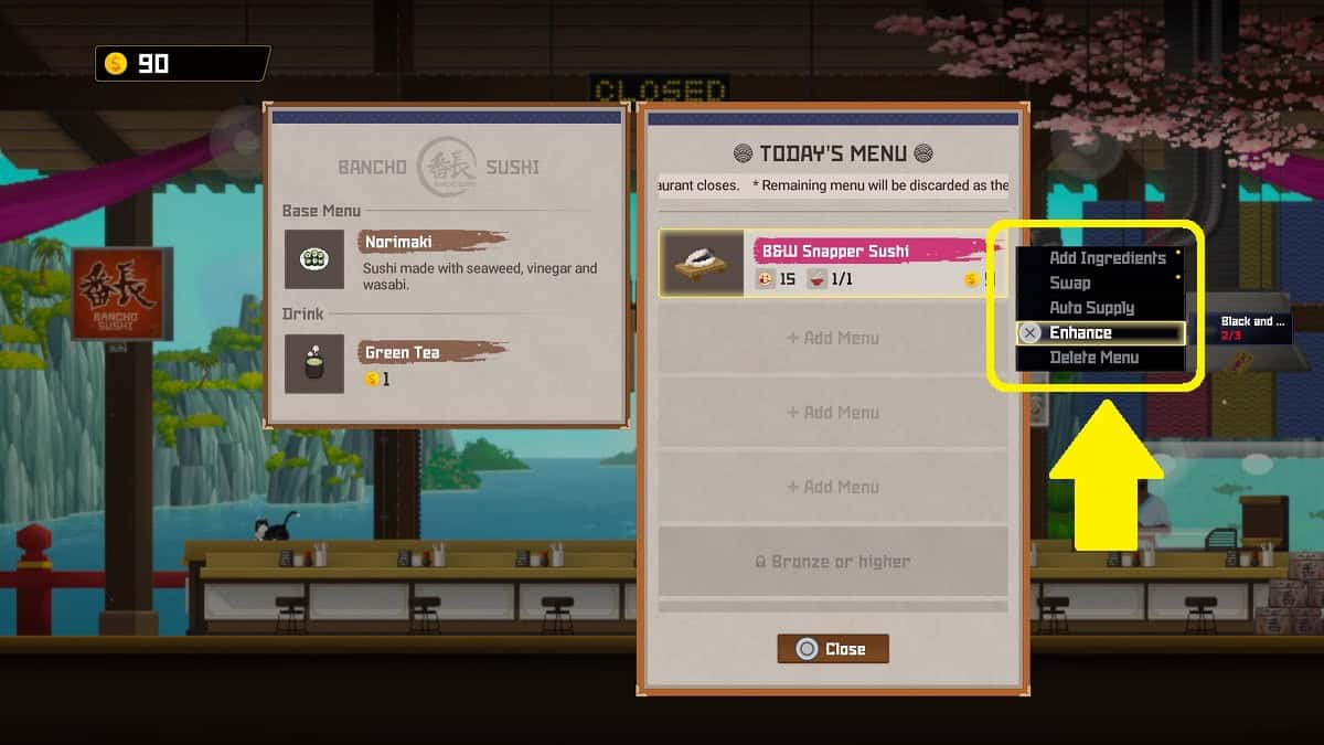 enhancing a recipe using the manage menu in dave the diver