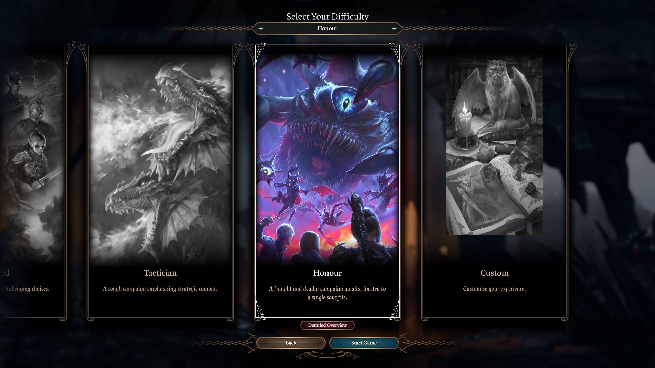 Baldur's Gate 3 Honour Mode selection