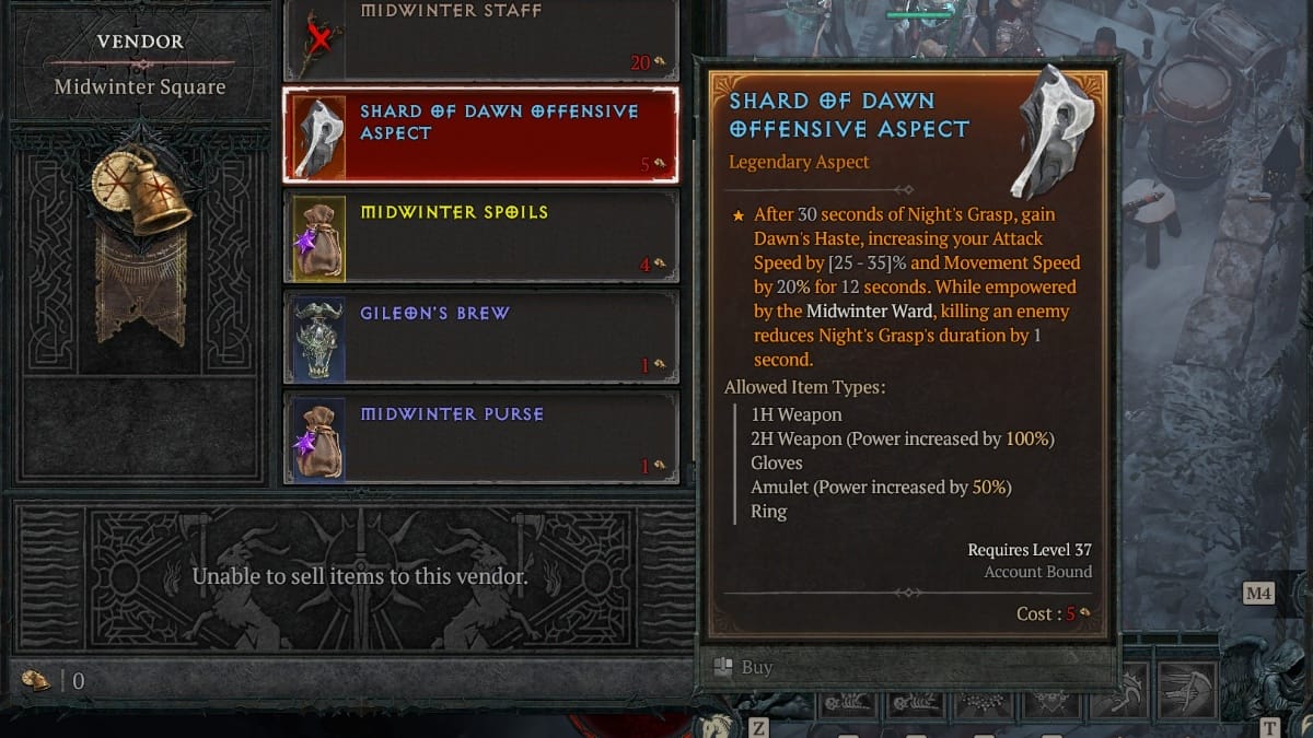 Gileon selling the Night's Grasp in Diablo 4