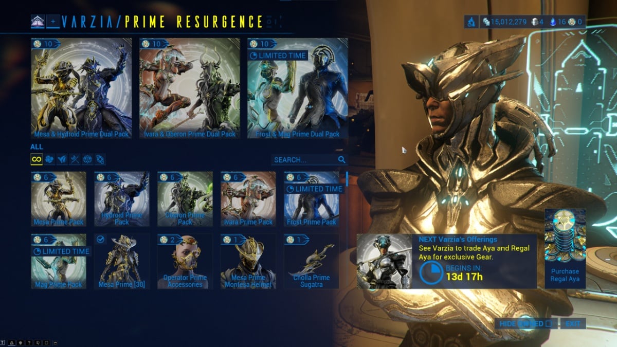 Warframe Prime Resurgence shop