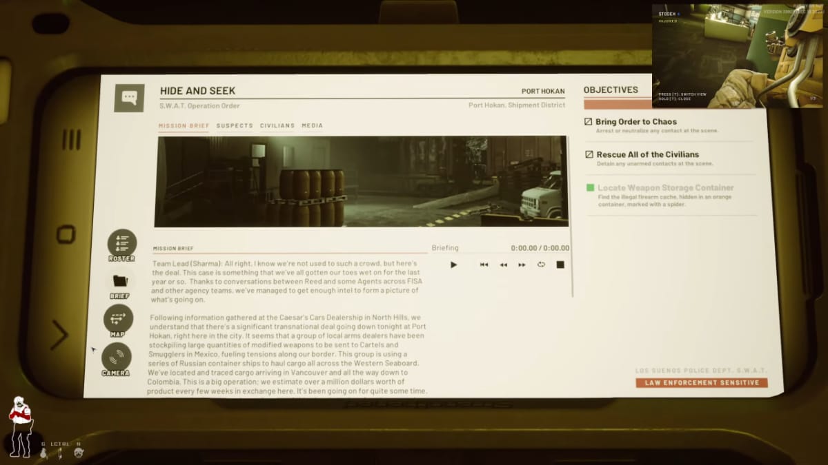 The player looks at their tablet in the 1.0 update of Ready or Not