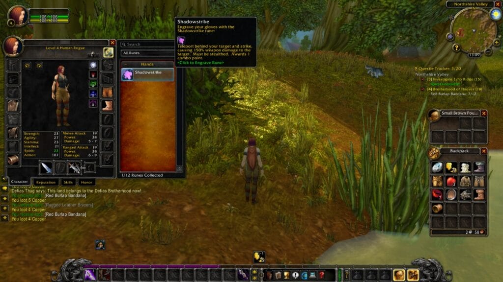 WoW Classic Rogue Runes Menu