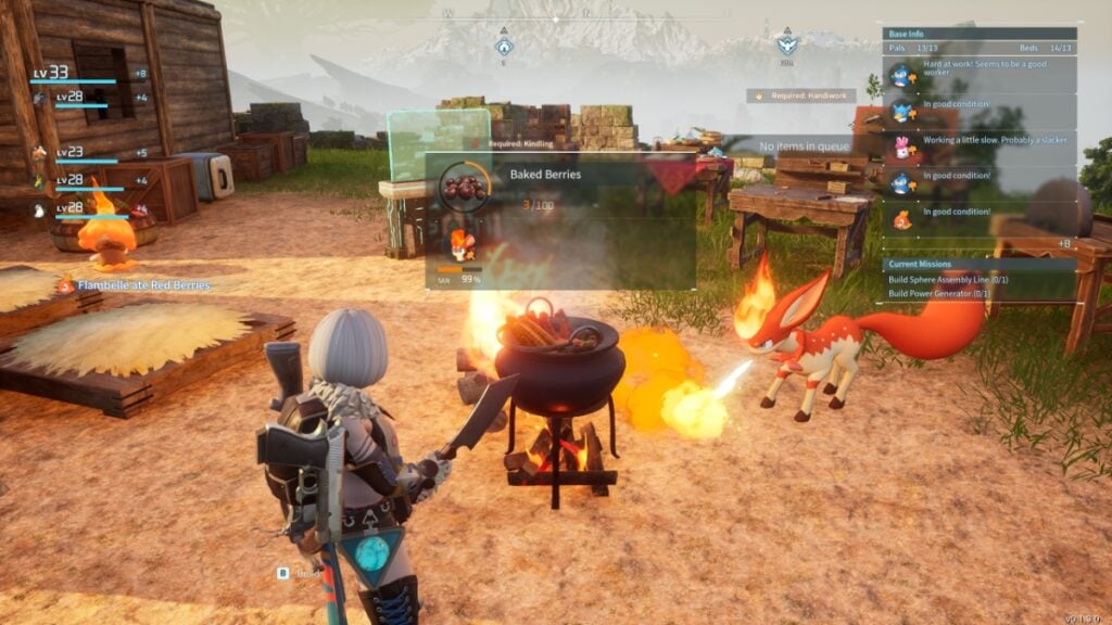 The player cooks berries with the help of a Pal in Palworld