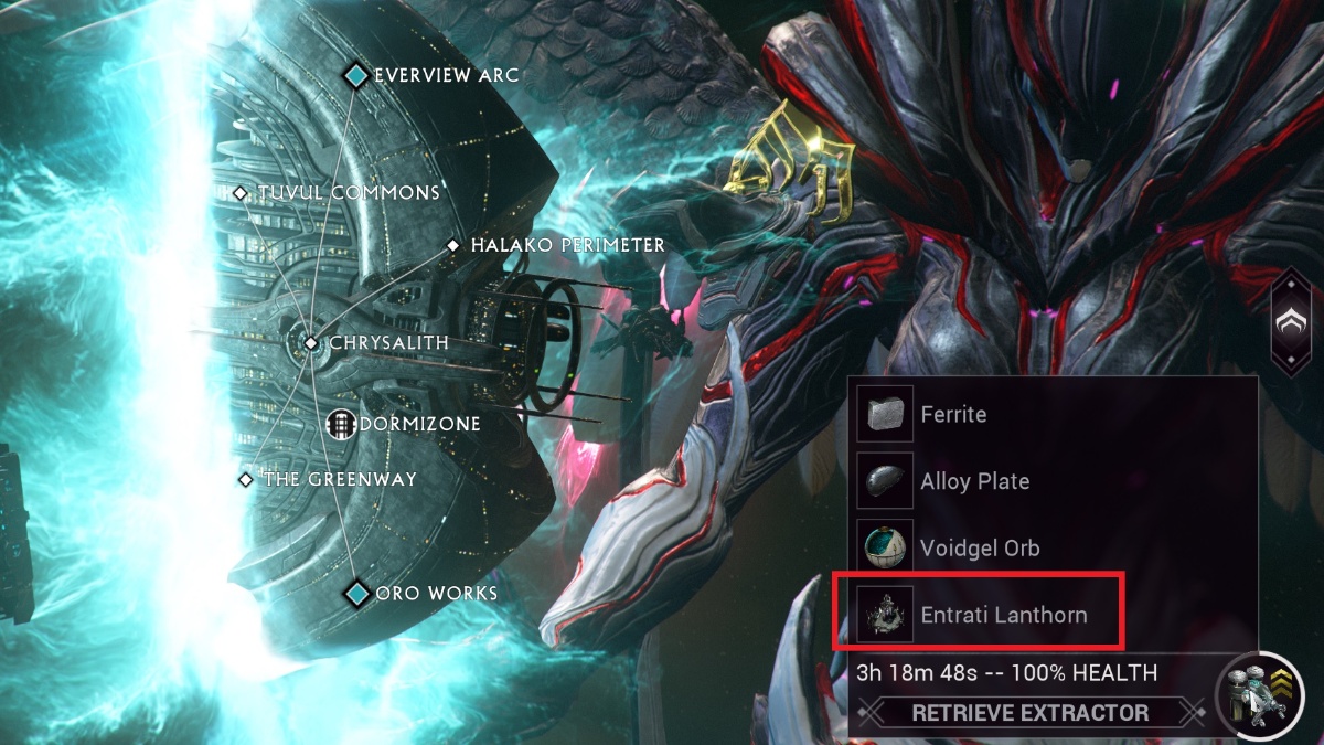 Warframe Entrati Lanthorn farm via Extractors