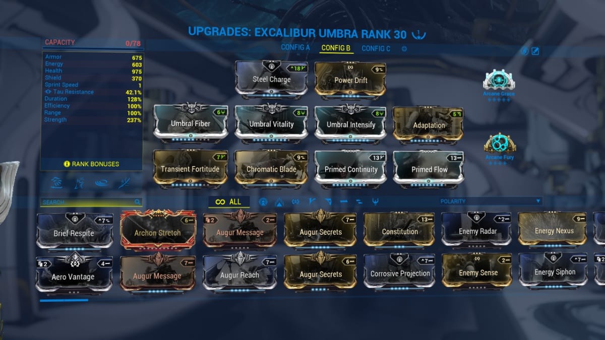 Excalibur Umbra Build in Warframe