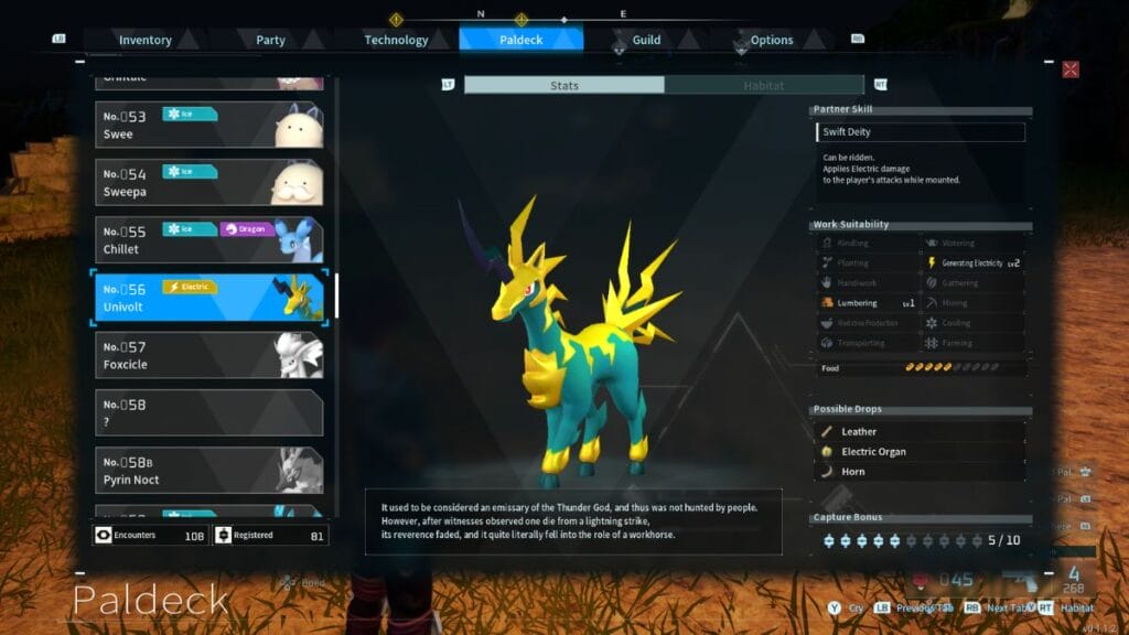 Palworld on of the fastest ground mount, Univolt