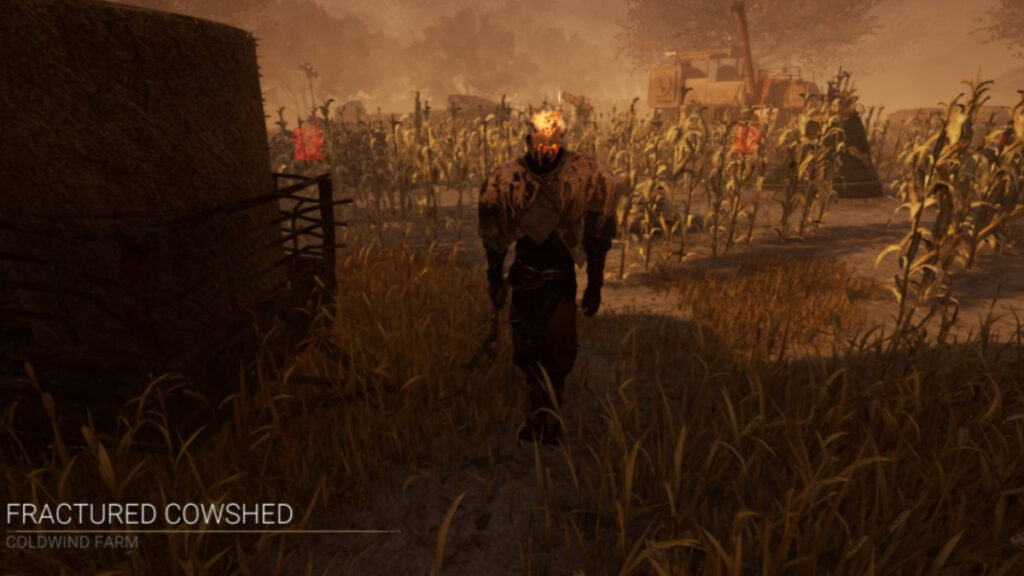 The Wraith stands in a cornfield at the start of a match of Dead by Daylight