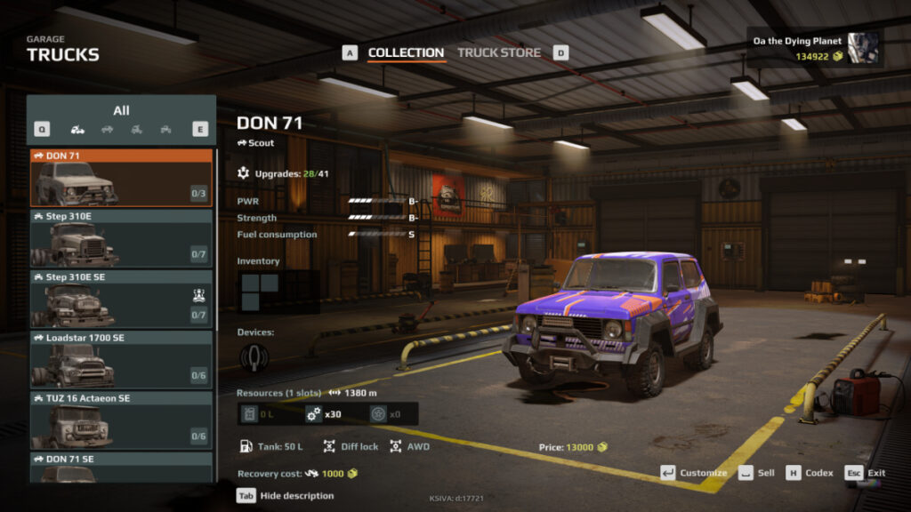 The DON 71 parked in a garage