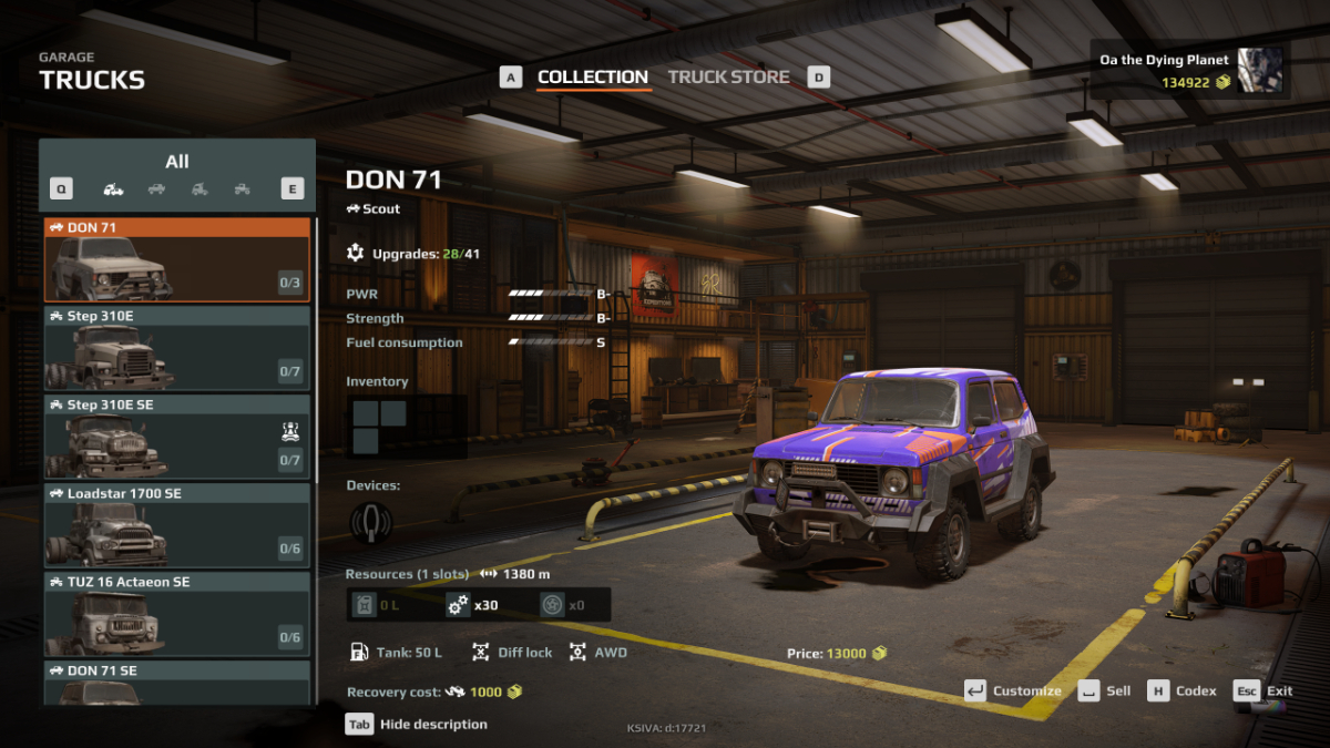 The DON 71 parked in a garage