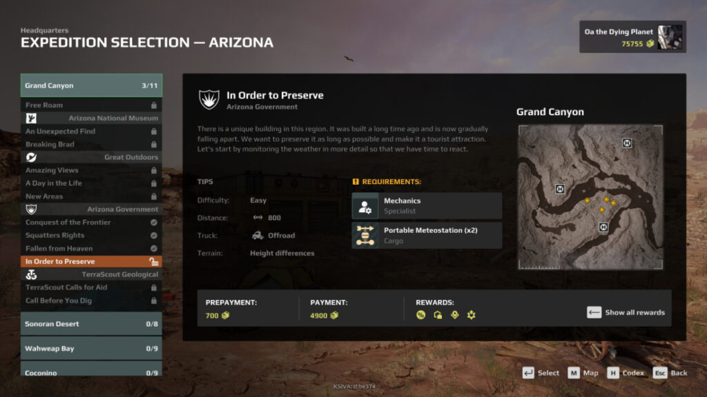 The Expedition Select screen in Expeditions: A MudRunner Game