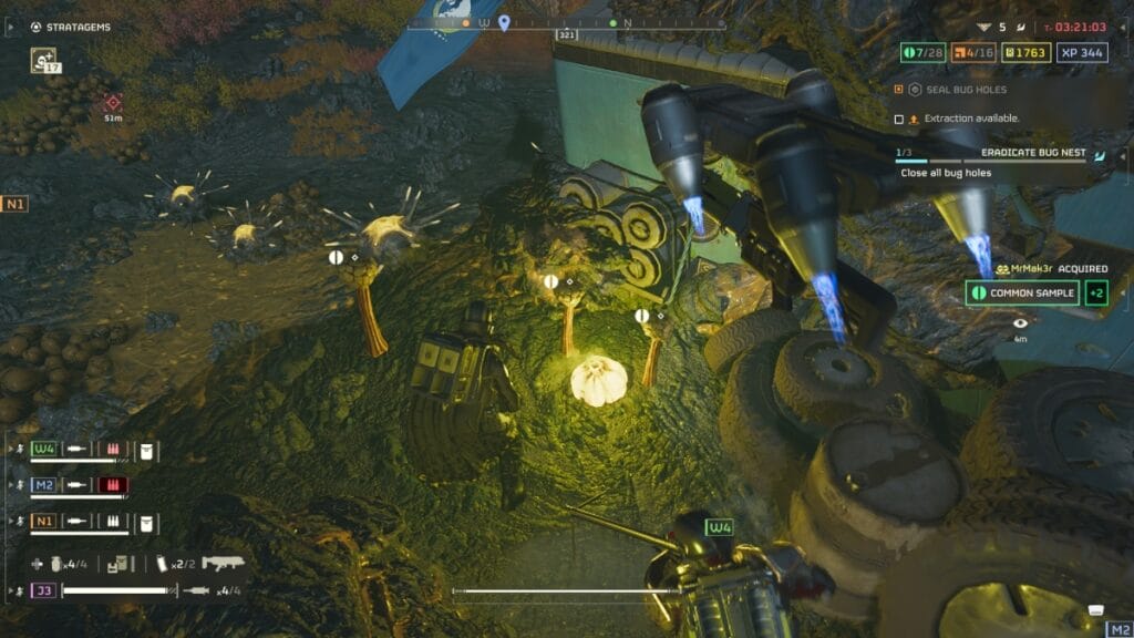 Helldiver collecting samples