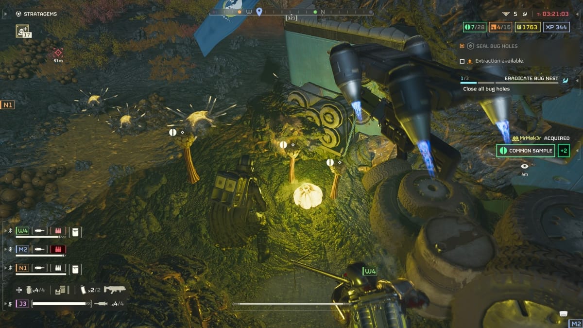 Helldiver collecting samples