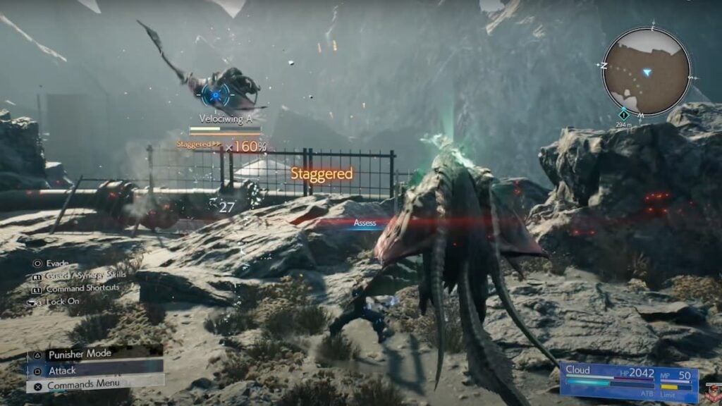 Cloud staggering an enemy in Final Fantasy 7 Rebirth