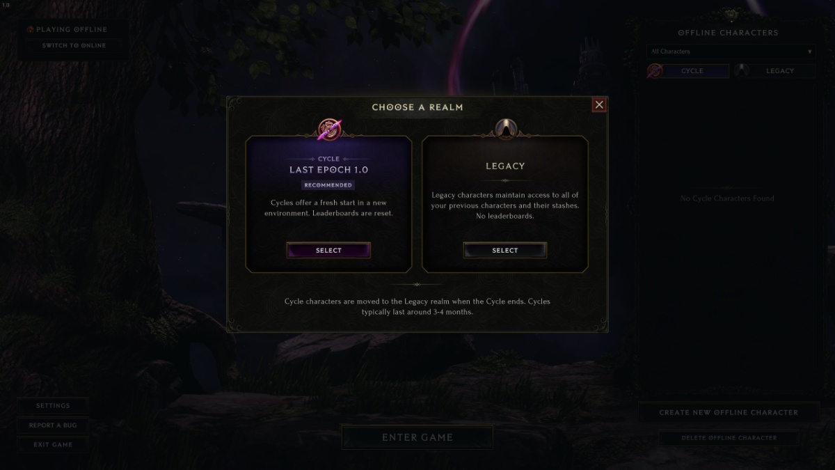 Last Epoch cycle vs. legacy