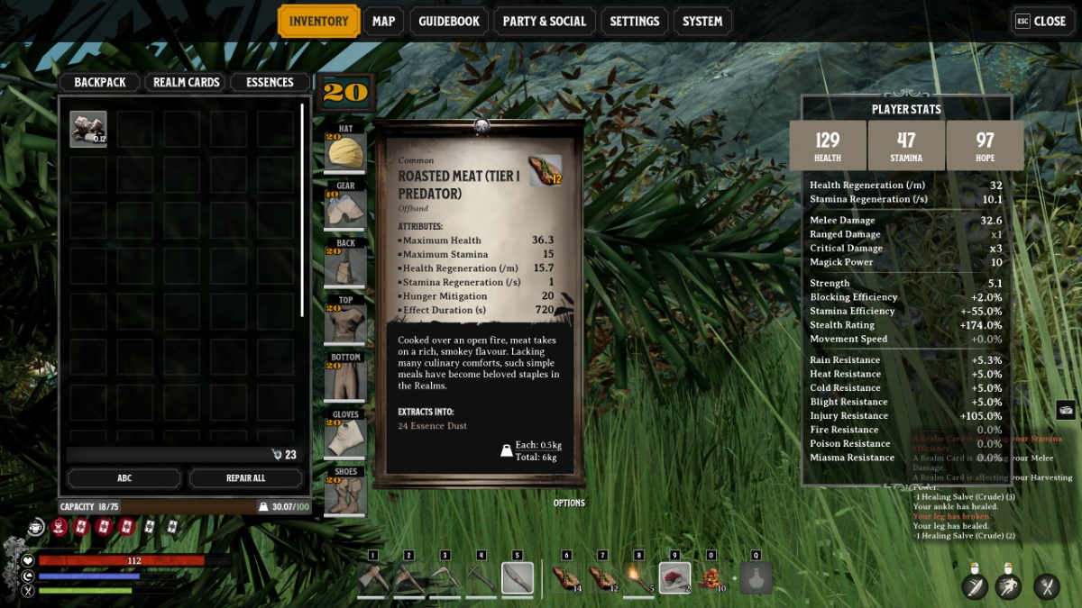 Nightingale combat guide, food