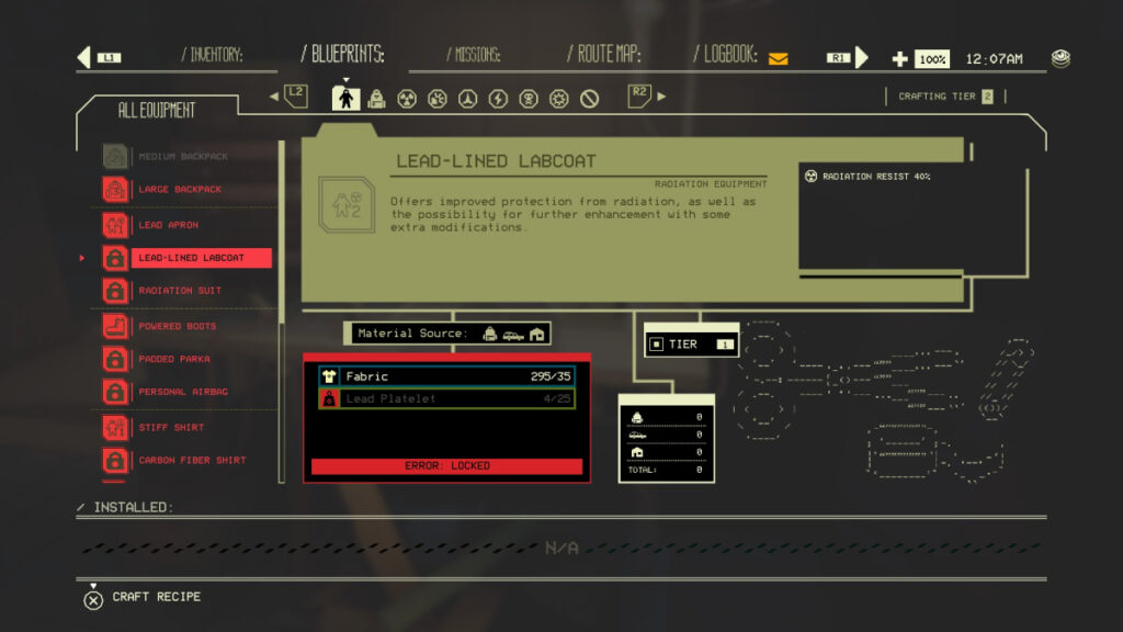Pacific Drive Outfit Menu