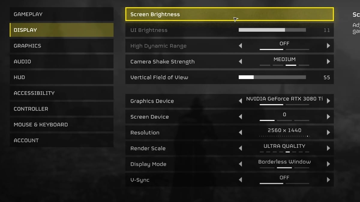 Helldivers 2 Graphics settings display segment