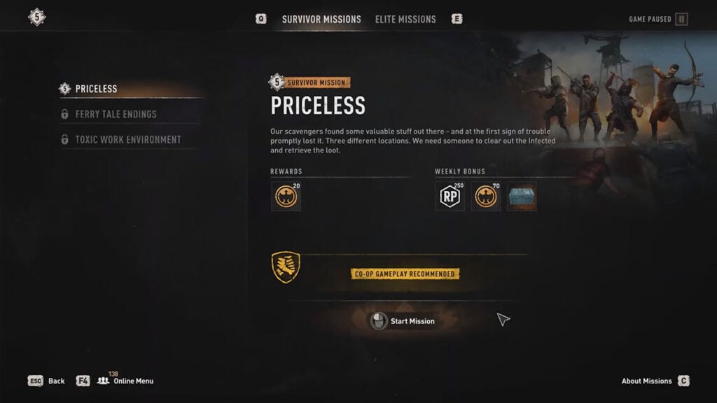 Lost Armory Dying Light 2 Questline Objective #7: Survivor Mission "Priceless"