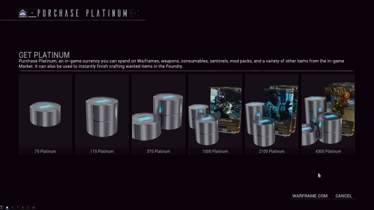 Warframe Platinum store