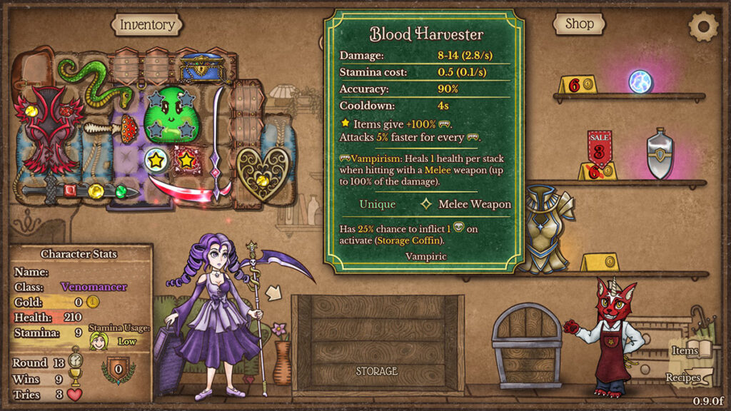 Backpack Battles Beginner Guide: 5 Essential Tips and Tricks The Reaper examines her unique Blood Harvester Scythe in Backpack Battles.