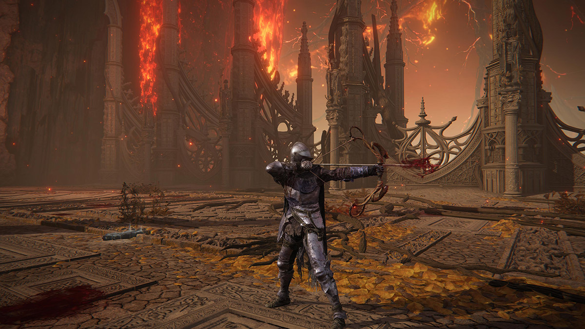 The Tarnished aims the Serpent Bow.