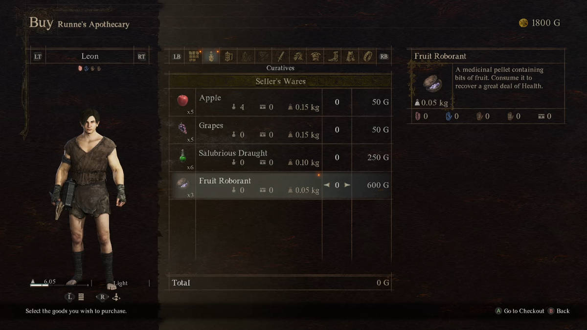 Buying Fruit Roborant from Runne's Apothecary.