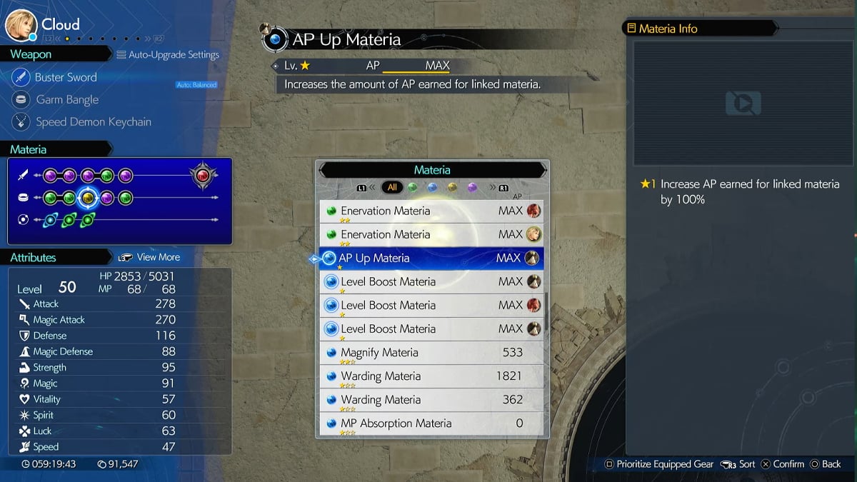 AP Up Materia Best Combination in FF7 Rebirth
