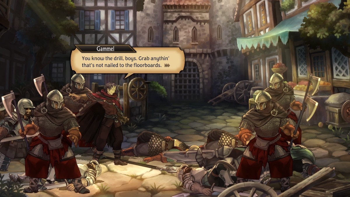 Gammel and his band of Black Talon thugs wreak havoc in this cutscene from Unicorn Overlord