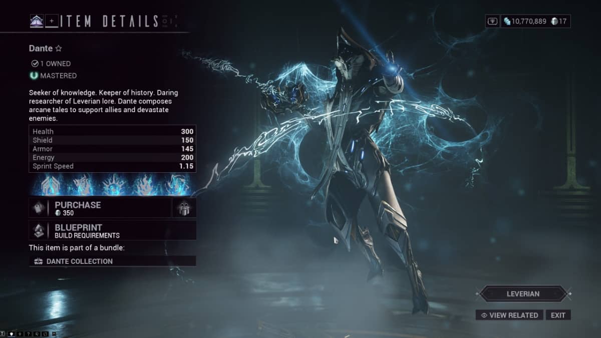 Warframe Dante in the market