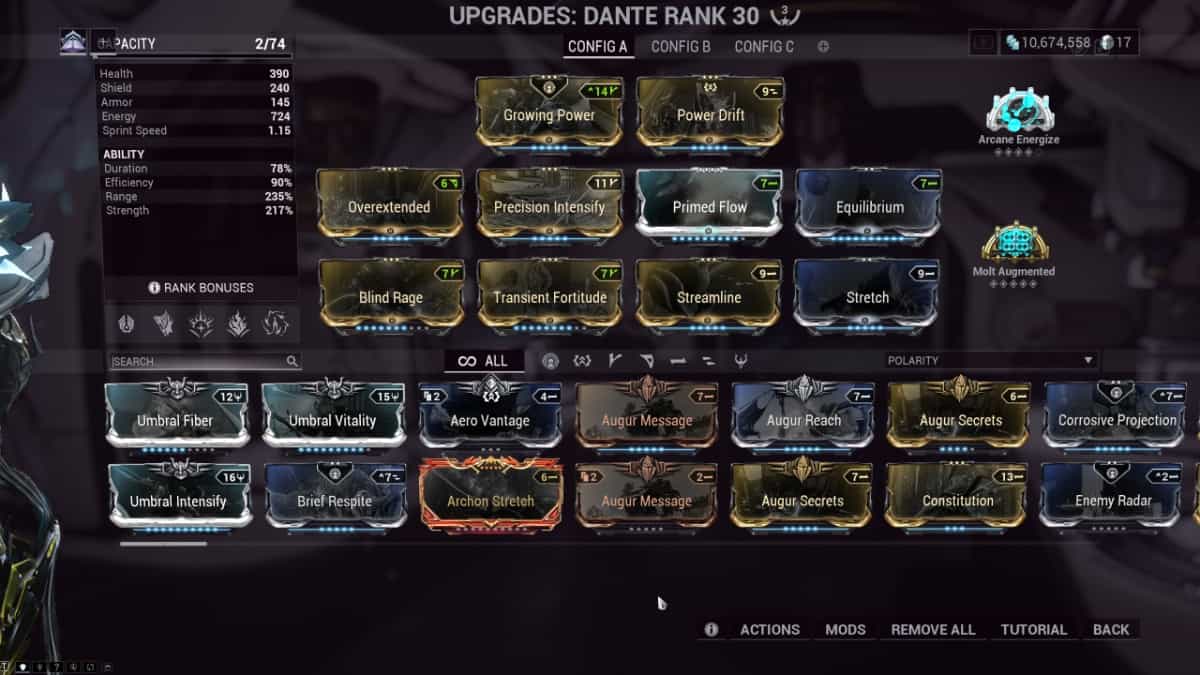 Warframe Dante mods