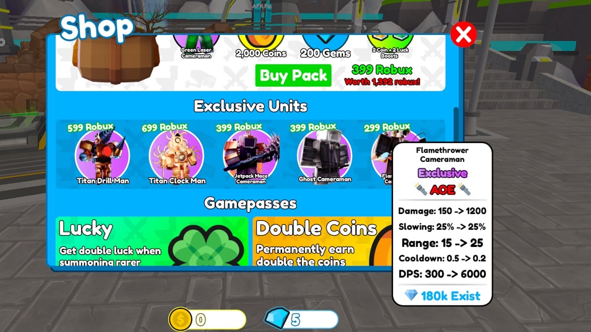 flamethrower cameraman aoe unit in toilet tower defense