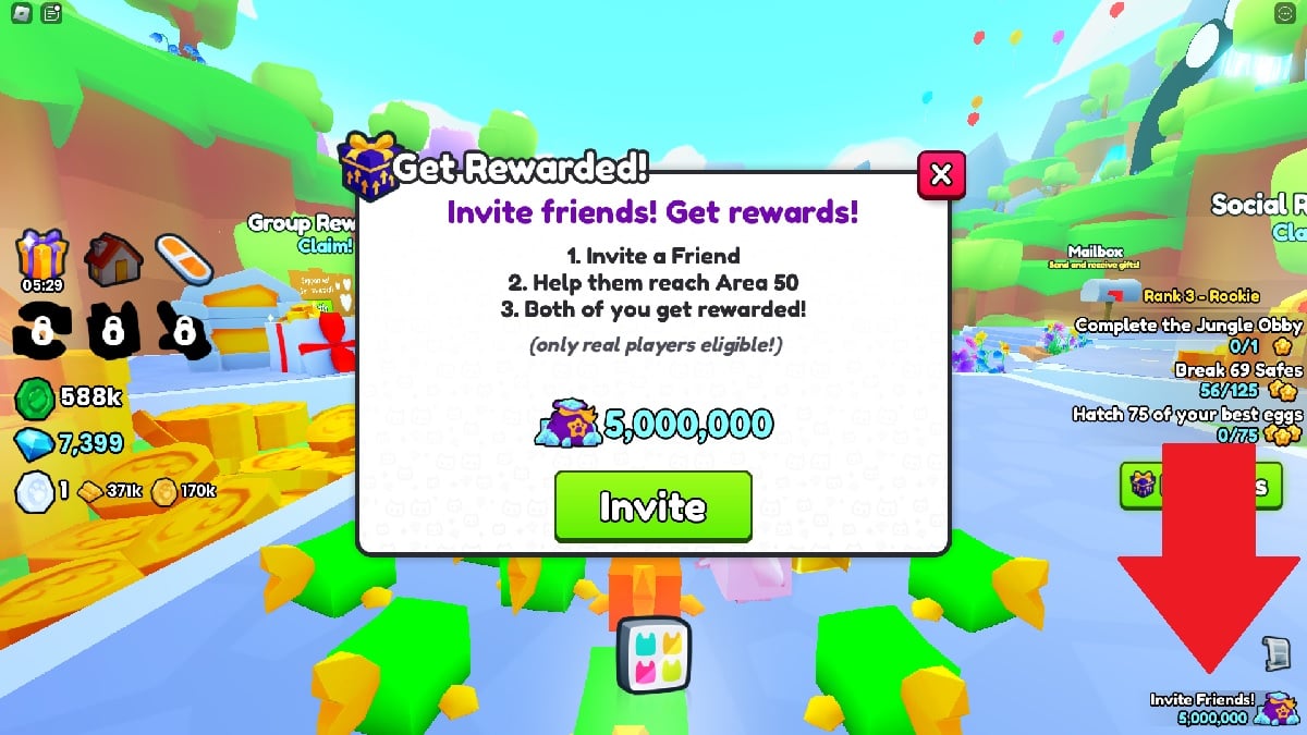 inviting friends for diamonds in roblox pet simulator 99