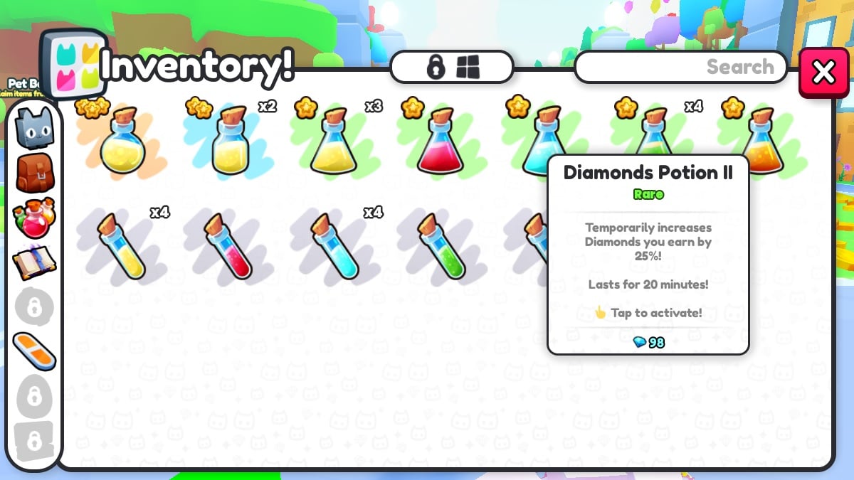 using diamonds potions in roblox pet simulator 99
